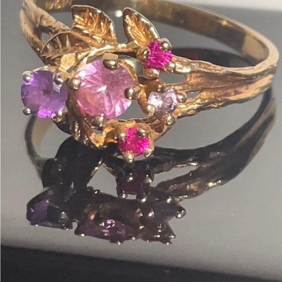 Solid 10k colorful gemstones ring - Picture 5 of 7